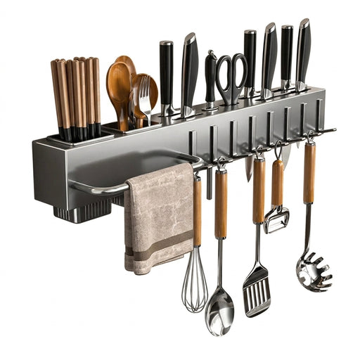 Wall-Mounted Kitchen Knife Rack with Pot Lid & Cutting Board Organiser