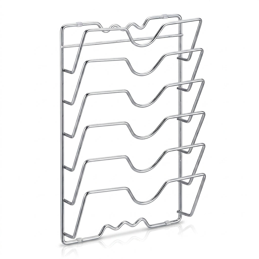 Wall-Mounted 5-Layer Pot Lid Rack – Chrome Steel Kitchen Storage