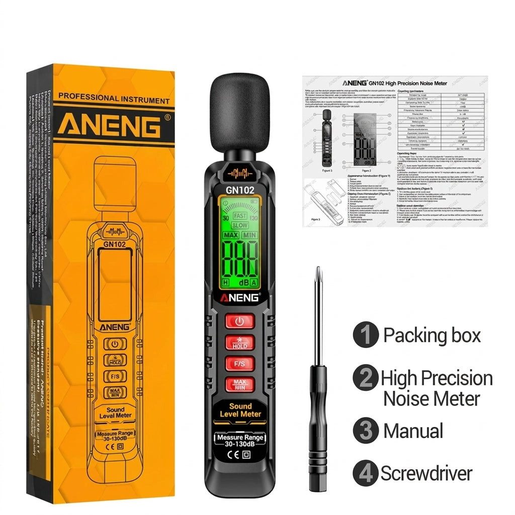 GN102 Sound Level Meter 30–130 dB — Portable Digital Decibel Meter