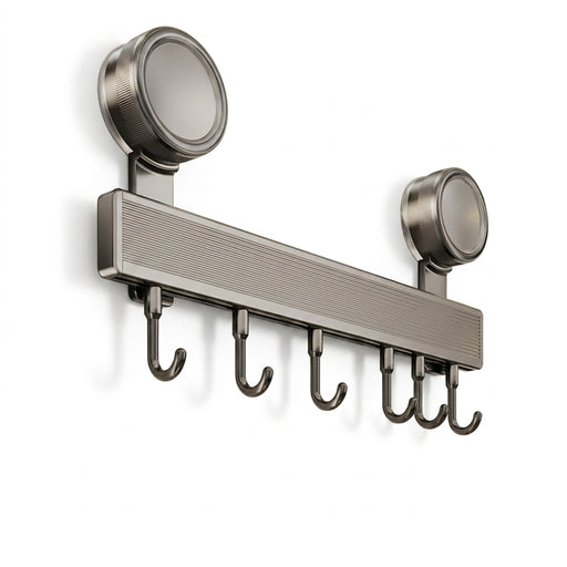No-Punching Kitchen Rail with Hooks — Space Aluminium, Electroplated (30/40/50cm)
