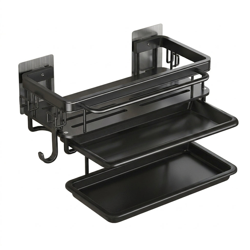 Aluminium Kitchen Sink Drain Rack with Tray — Soap, Sponge & Dishcloth Holder