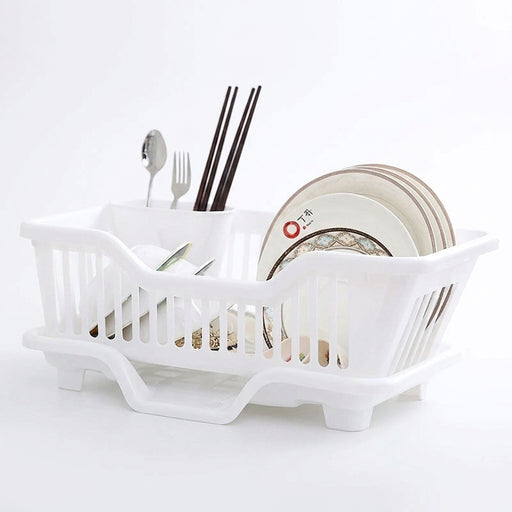 Single-Layer Kitchen Draining Rack with Drainer Board — Plates & Cutlery