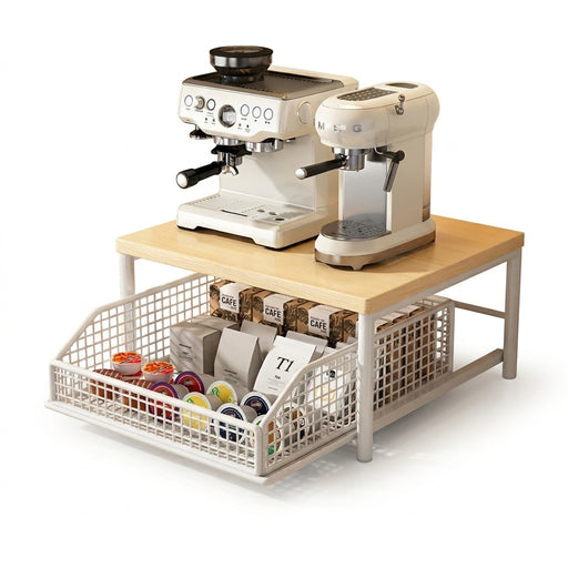 Multi-Purpose Coffee Station Organiser with Drawer & Shelves for Capsules, Cups and Snacks