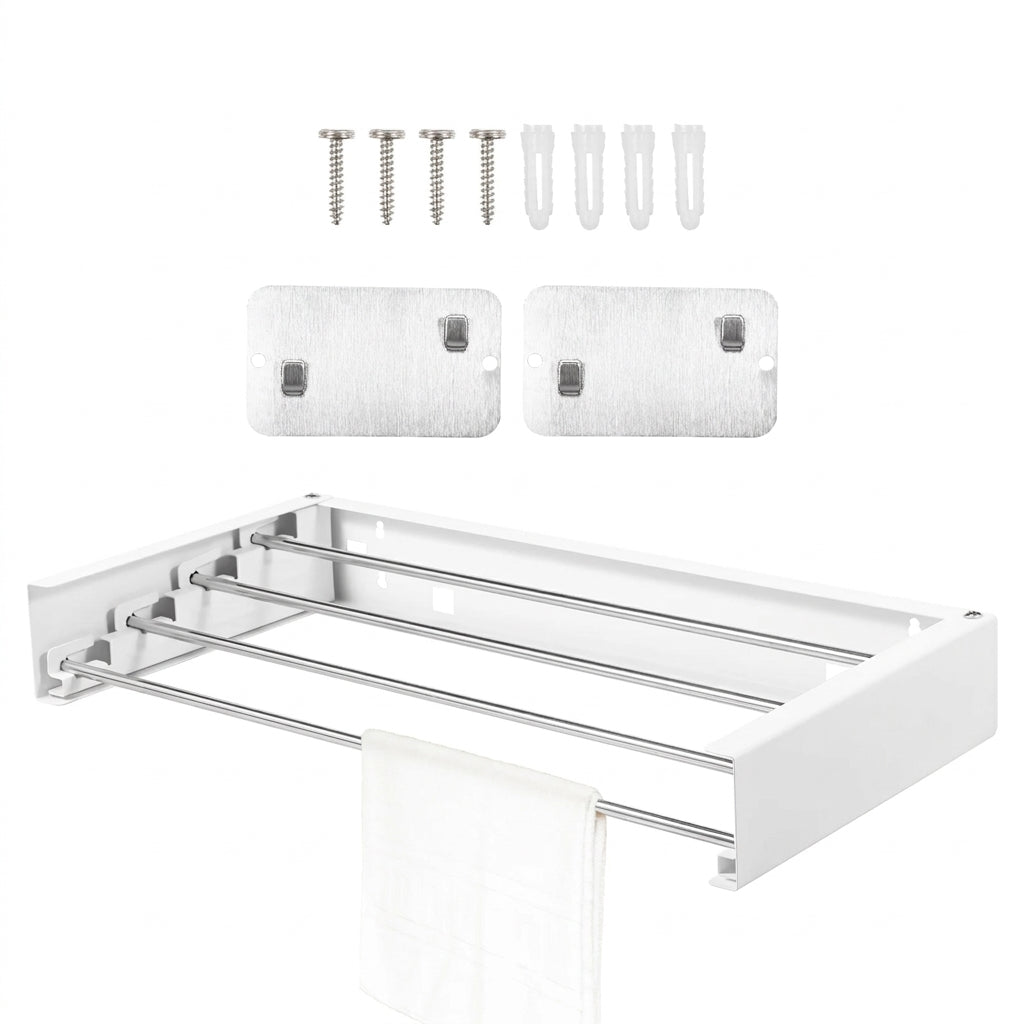 Folding Wall-Mounted Clothes Drying Rack — Stainless Steel Collapsible Hanger for Indoor & Balcony