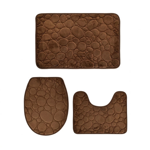 Three‑Piece Stone‑Pattern Microfibre Bathroom Mat Set — Water‑Absorbent & Non‑Slip