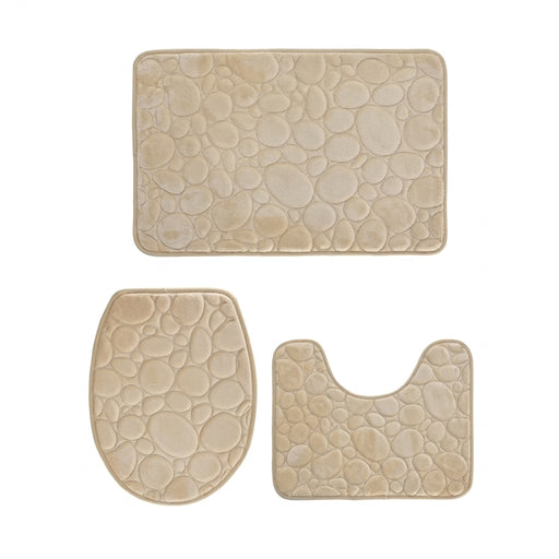 3-piece Microfibre Bath Mat Set — Absorbent, Non-slip, Stone Pattern