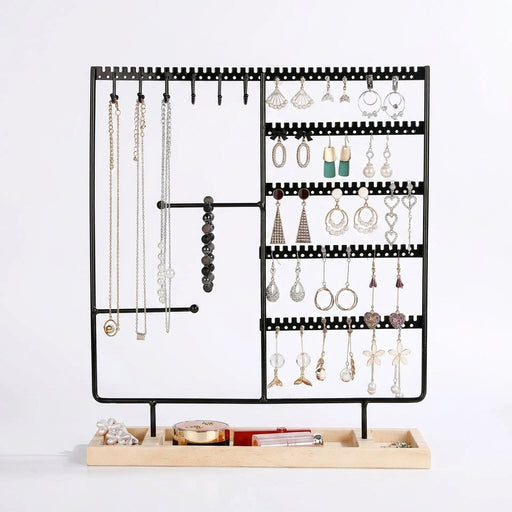Multifunctional Metal Jewellery Display Rack with Detachable Wooden Base