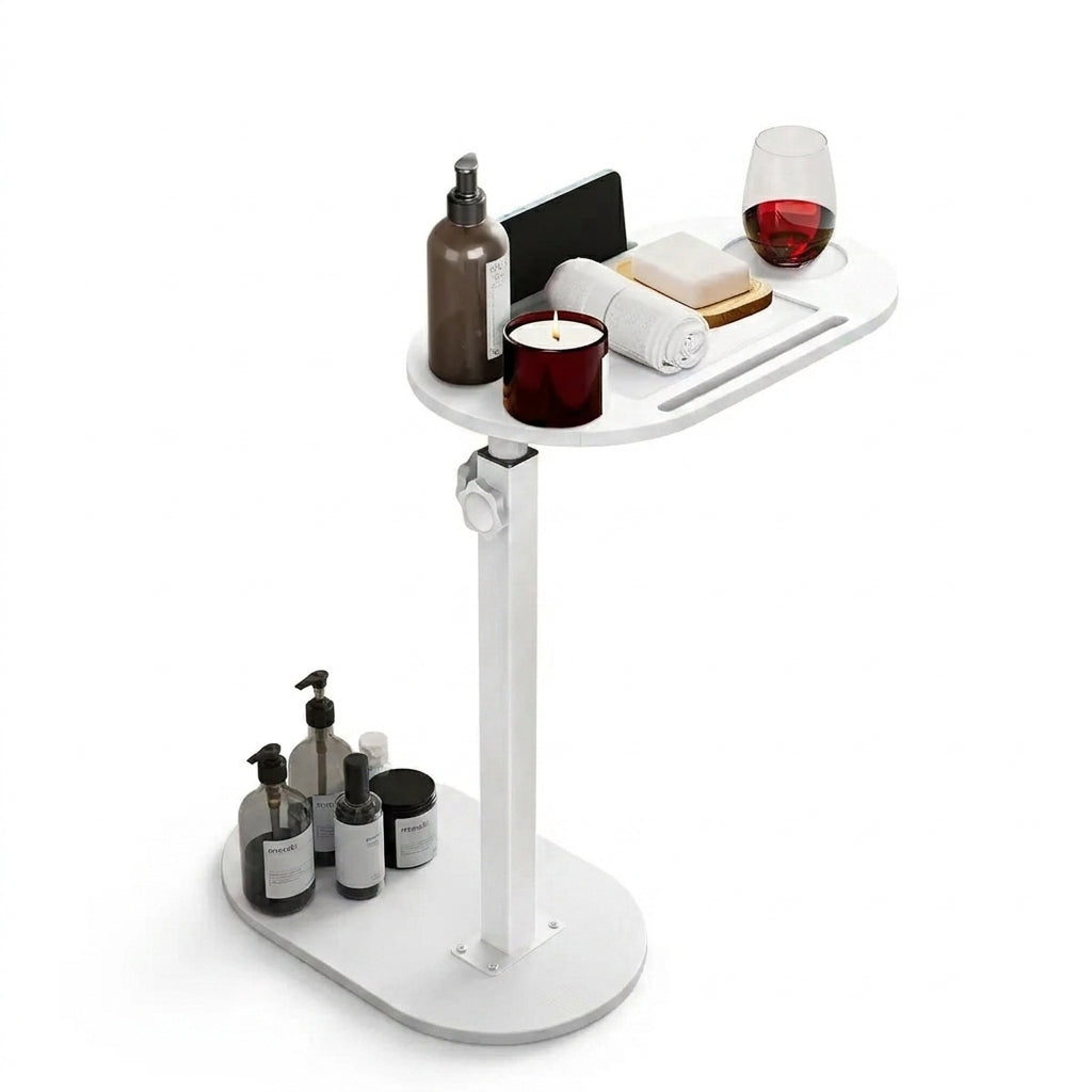 Bamboo Bathtub Side Tray – Height Adjustable Freestanding Bath Caddy