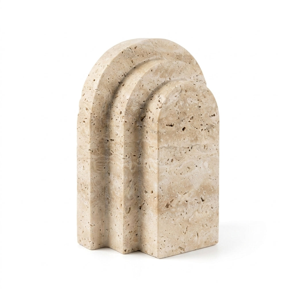 Travertine Marble Bookend — Natural Stone Desk & Bookshelf Accent (1 Piece)