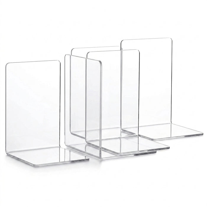 Transparent Acrylic L-Shaped Bookends — Clear Desk and Shelf Organisers