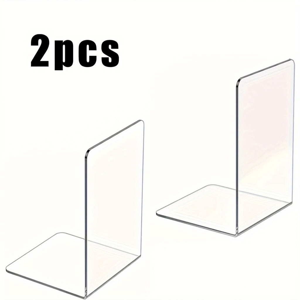 Transparent Acrylic L-Shaped Bookends — Clear Desk and Shelf Organisers