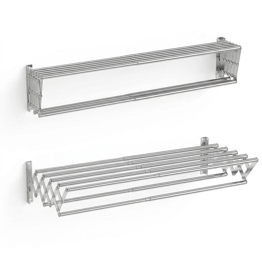 Stainless Steel Wall-Mounted Retractable Clothes Drying Rack — Accordion Design