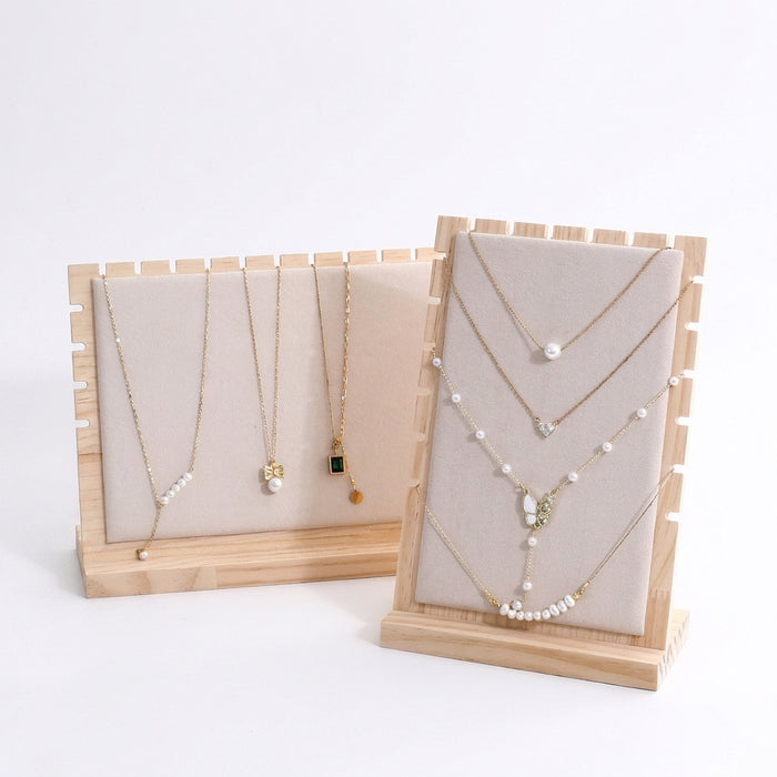 Wood Jewellery Display Stand — Large Necklace & Bracelet Rack with Faux Suede Interior