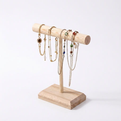 Solid Wood Jewellery Display Stand with Wooden Base – Bracelet, Necklace & Hairband Rack