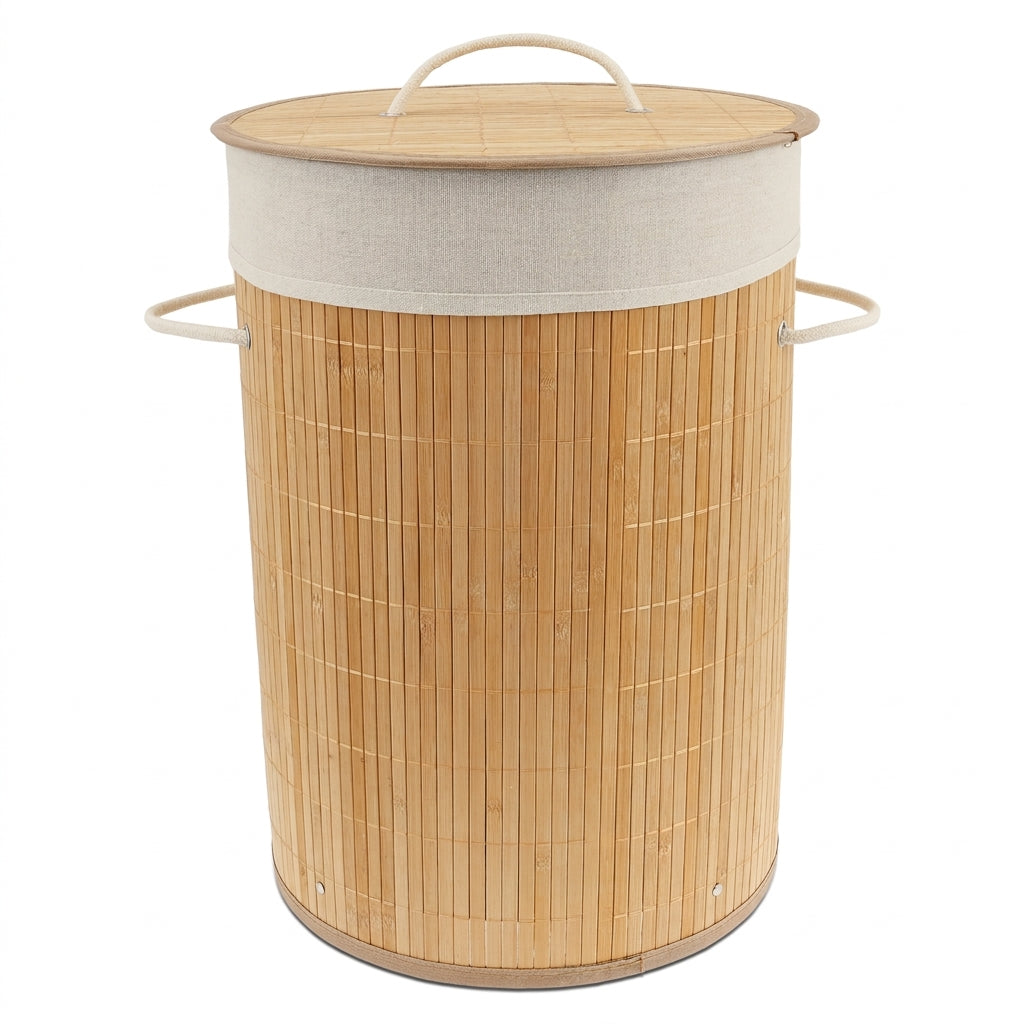 Bamboo Laundry Basket with Lid & Removable Liner, 36×36×50cm (14.2×19.7in)