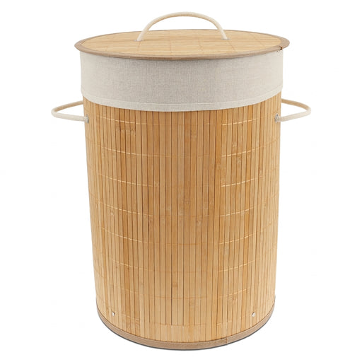 Bamboo Laundry Basket with Lid & Removable Liner, 36×36×50cm (14.2×19.7in)