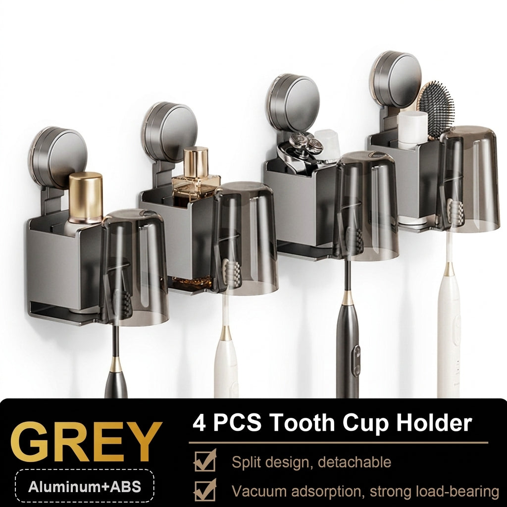 Suction-Cup Toothbrush Holder with Squeezer and Mouthwash Cup — Perforation-Free
