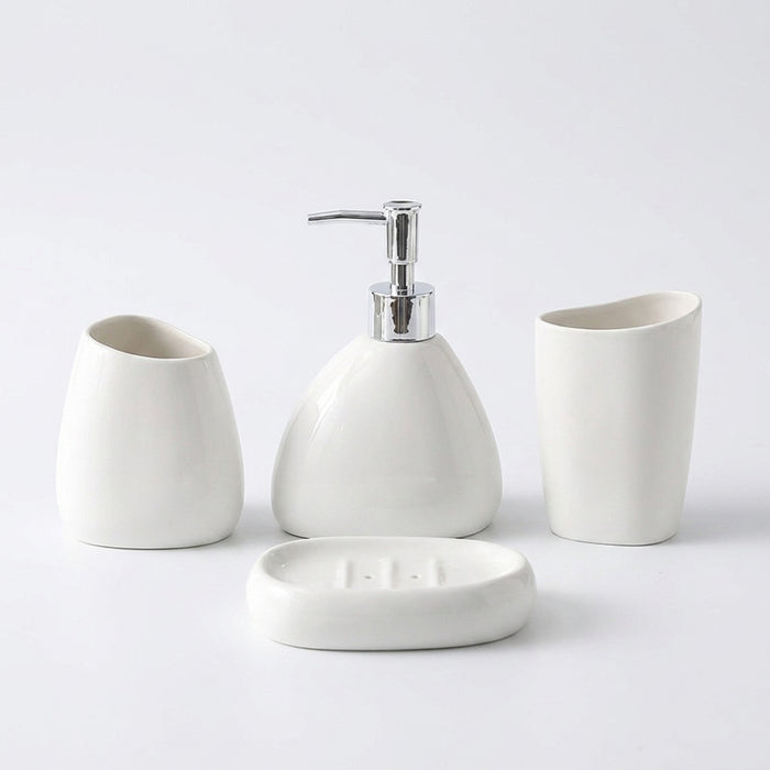 Modern Ceramic Bathroom Accessory Set — 4 or 5 Piece with Pump Dispenser