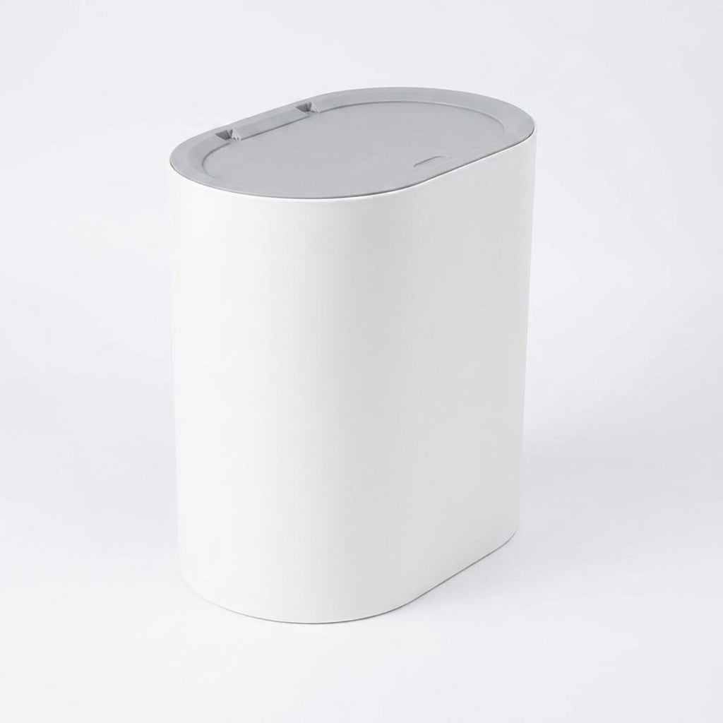 Slim Press-Top Bin with Lid and Wheels — Small Kitchen & Bathroom Waste Basket