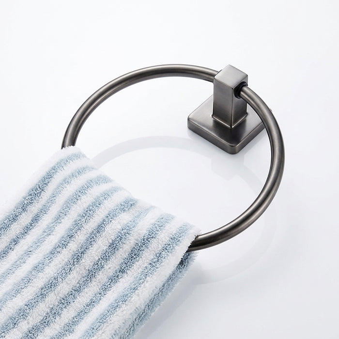 Grey Bathroom Hardware Set — Shelf, 48cm Towel Bar, Towel Ring, Robe Hook & Paper Holder