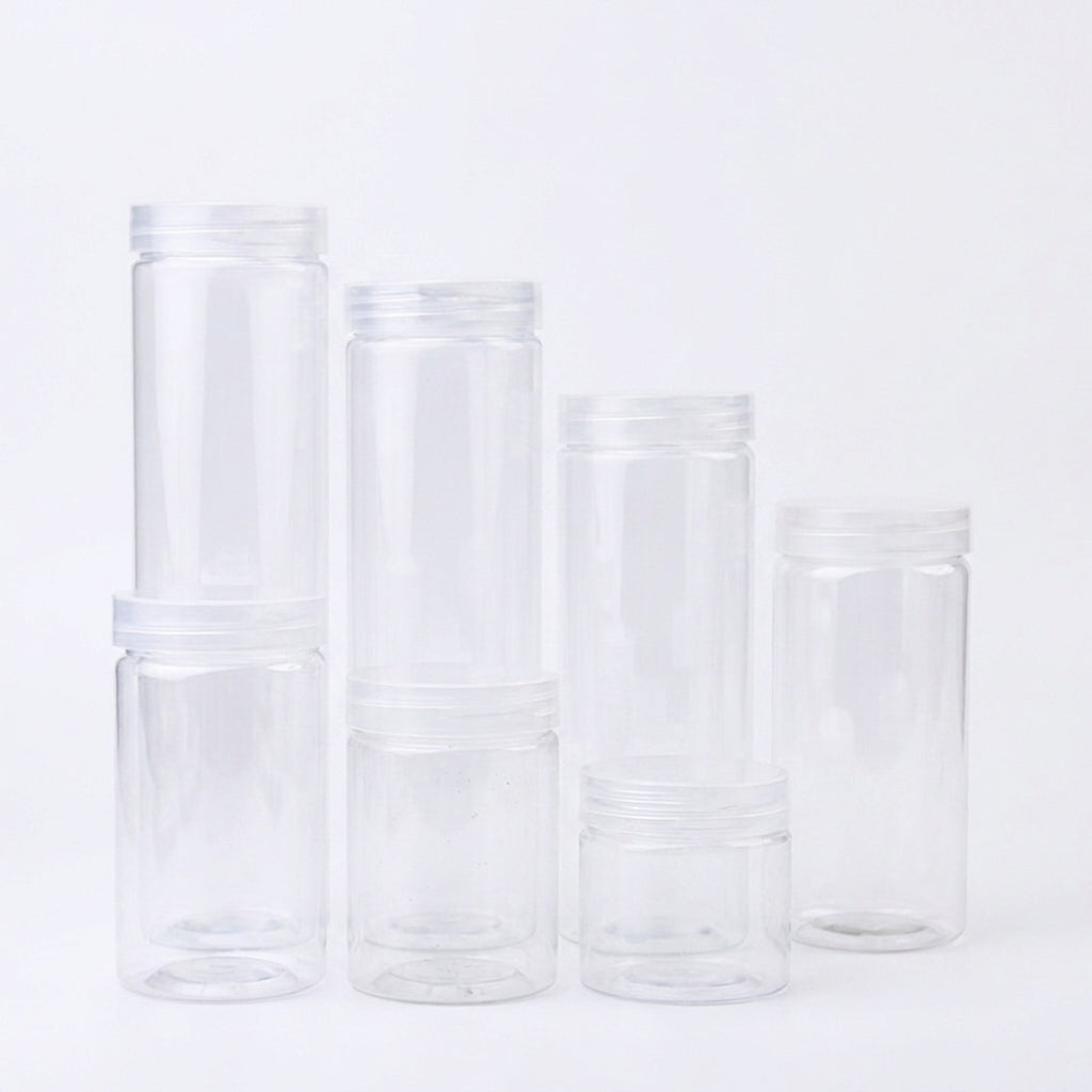 30 Clear Food-Grade PET Storage Jars with Lids – Assorted Sizes