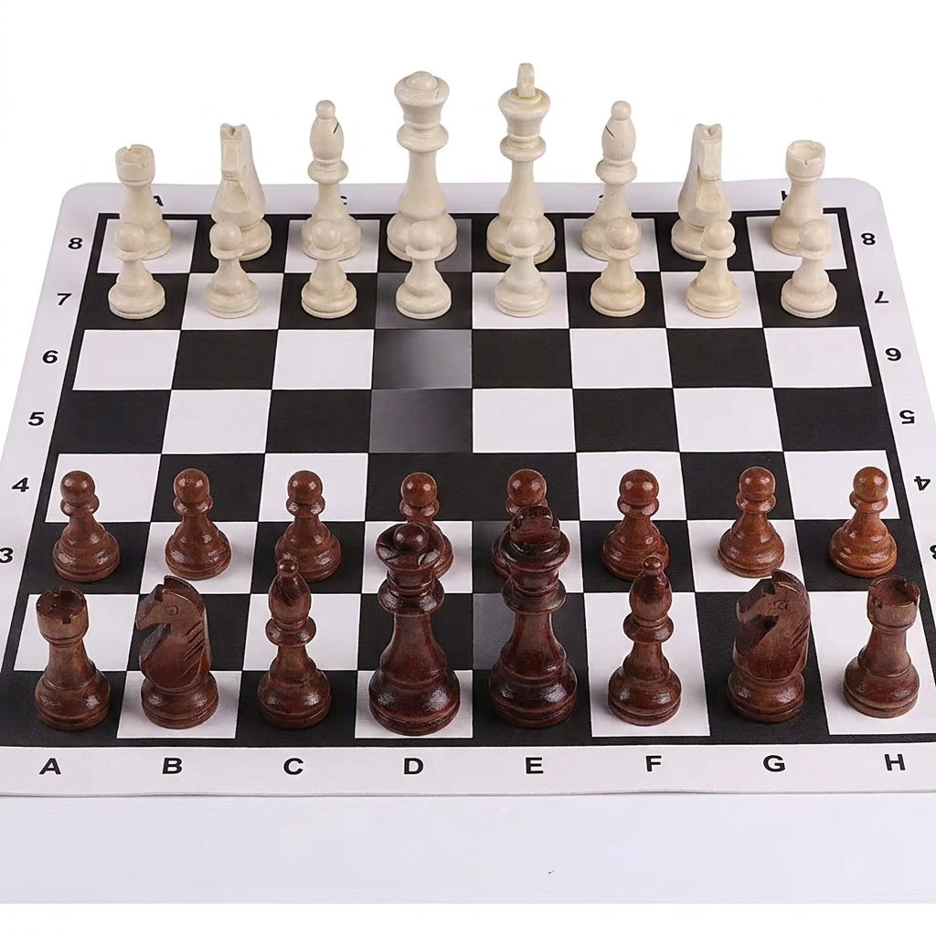 Wooden 32-Piece Chess Set — King 110mm with Leather Board, Gift for Teens & Adults