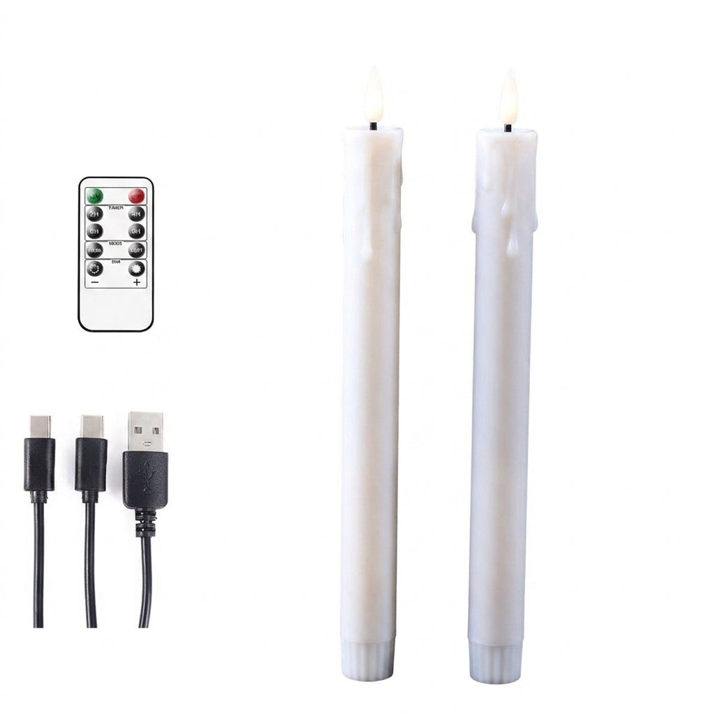 Rechargeable 10-inch Flameless LED Taper Candles — Warm White, 2 or 4 Pack (Beige or White)