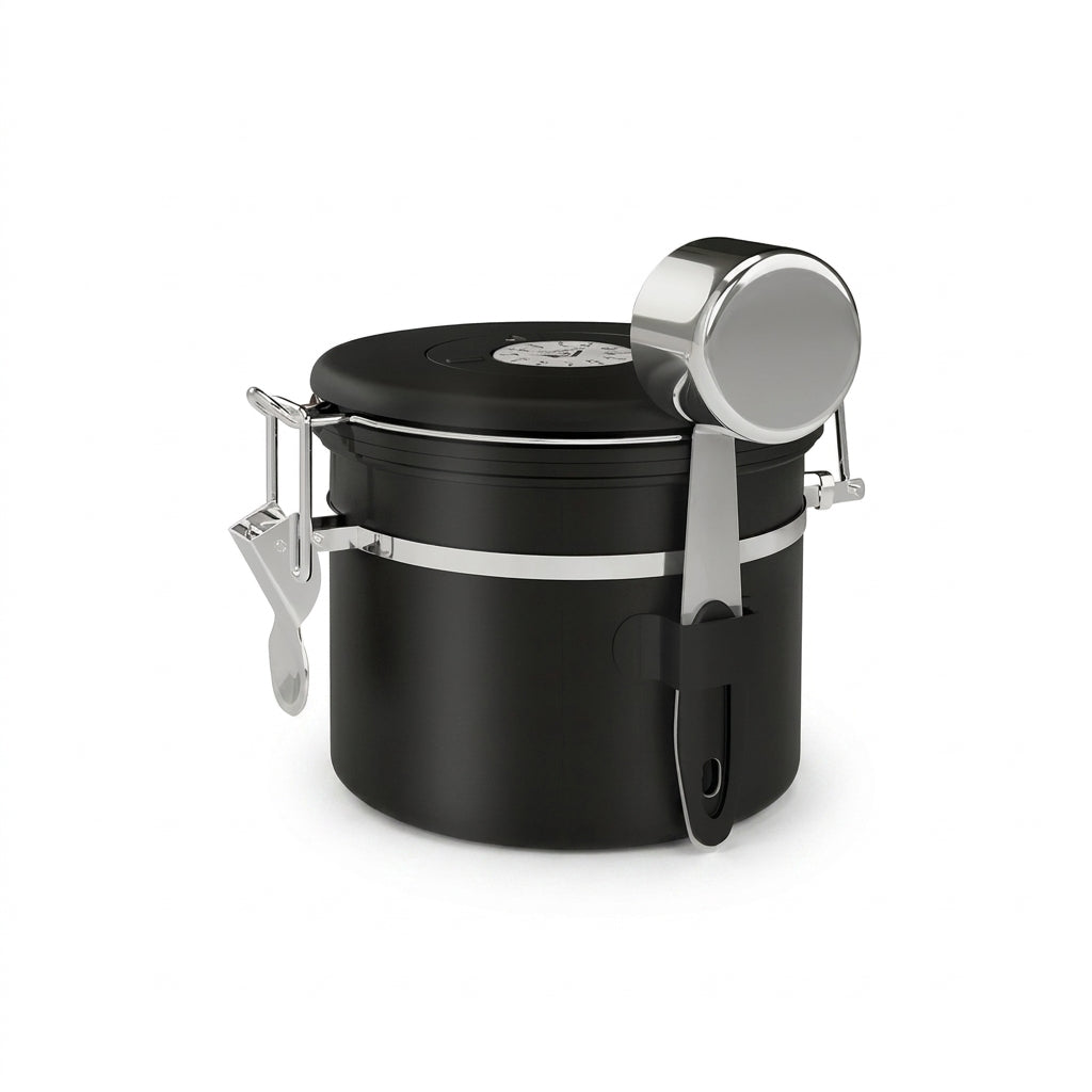 Airtight Stainless Steel Coffee Canister 22oz (1800ml) with Scoop — Black