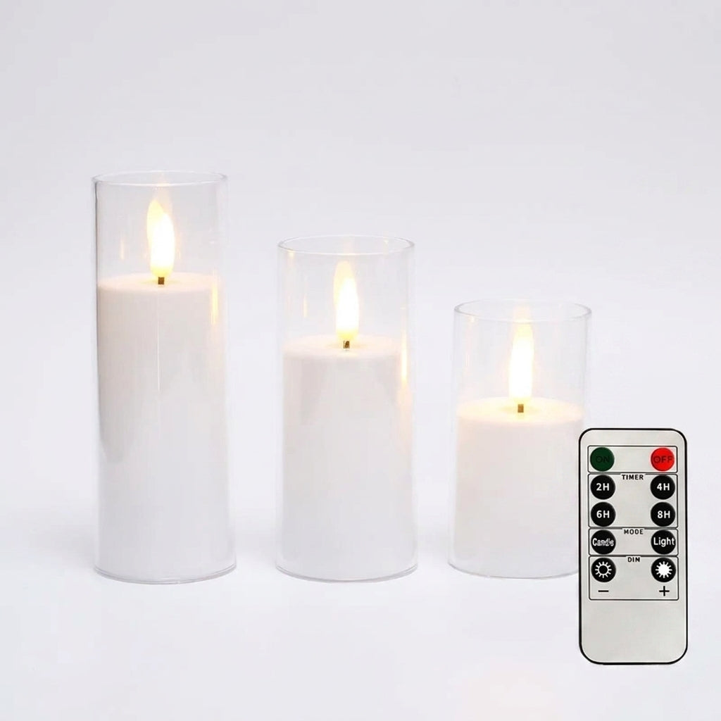 LED Flameless Acrylic Candles with Remote & Timer – Flickering, Battery Powered