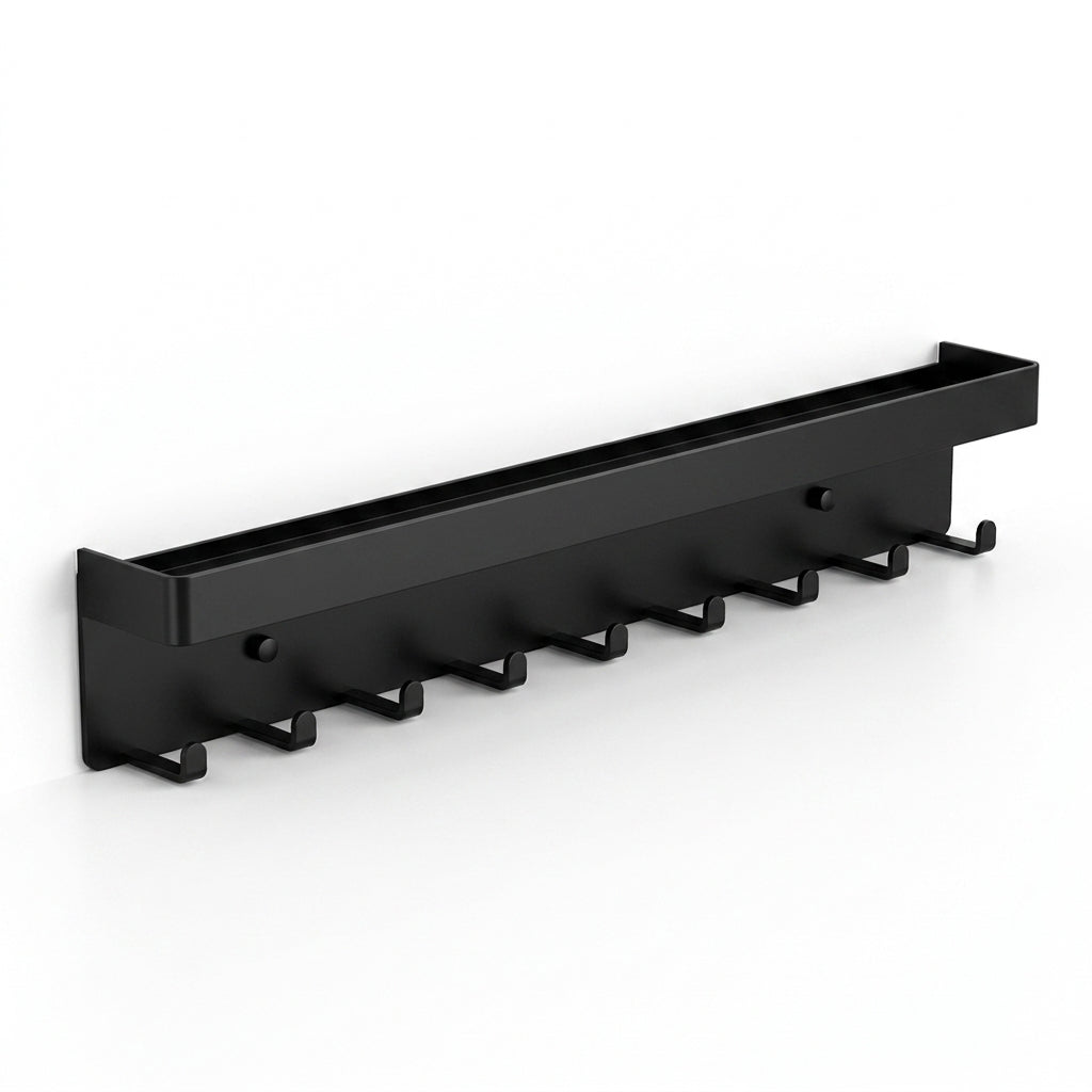 Wall-Mounted Key Organiser with Tray and Hooks – No-Drill or Drill Fixing