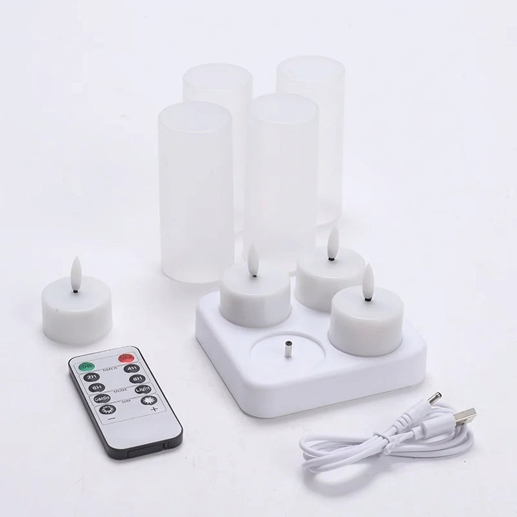 Rechargeable LED Tea Lights – Pack of 12, Black Wick, Remote-Controlled Flame-Effect