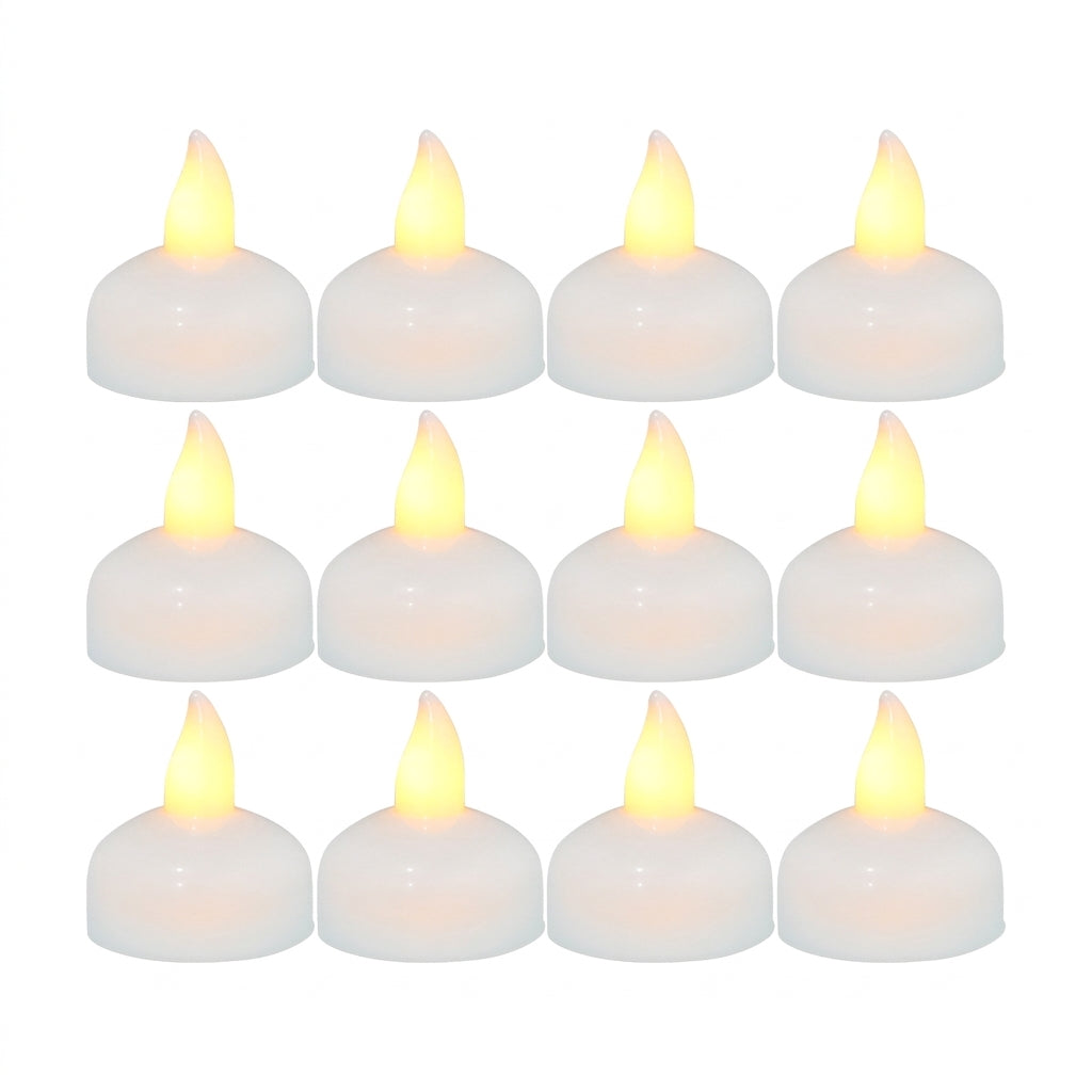 12-Pack LED Floating Tea Lights — Waterproof Flameless Flicker