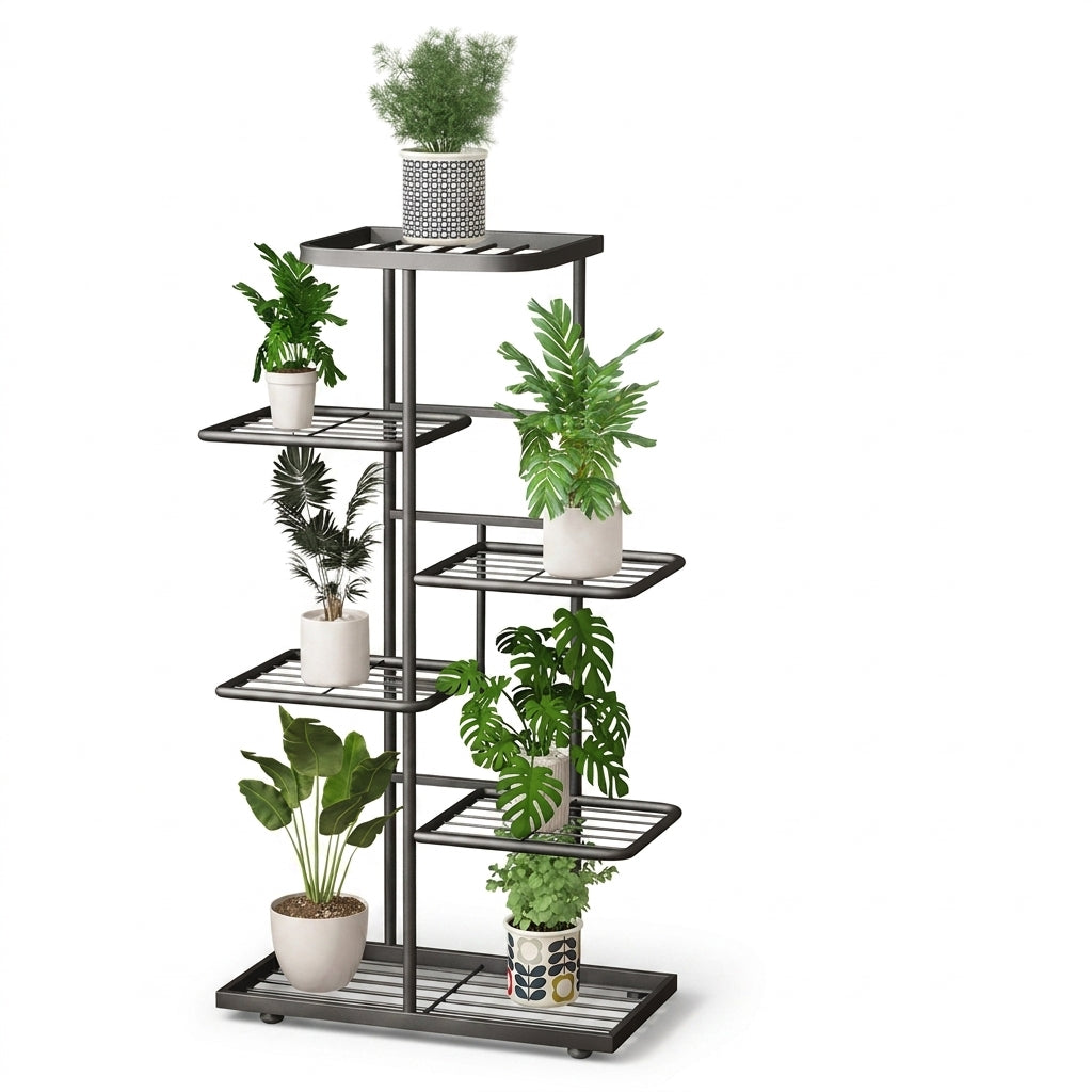 Iron Plant Stand – 4/5/6-Tier Flowerpot Organiser, Black or White