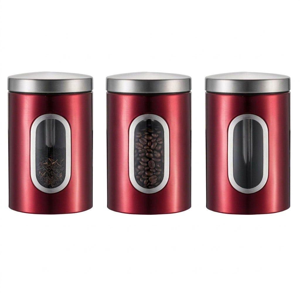 3‑Pack Stainless Steel Food Storage Jars with Viewing Window — Kitchen Sealed Jars