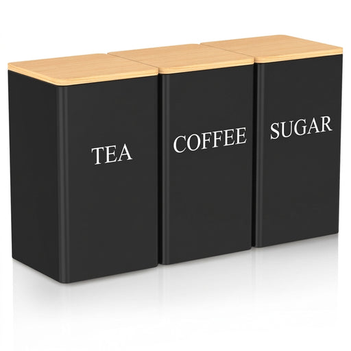 3‑Piece Coffee, Tea & Sugar Canister Set — Stainless Steel with Airtight Bamboo Lids