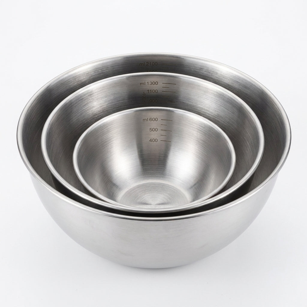 3-Piece Stainless Steel Mixing Bowl Set with Measurement Marks – Thick & Rust-Resistant