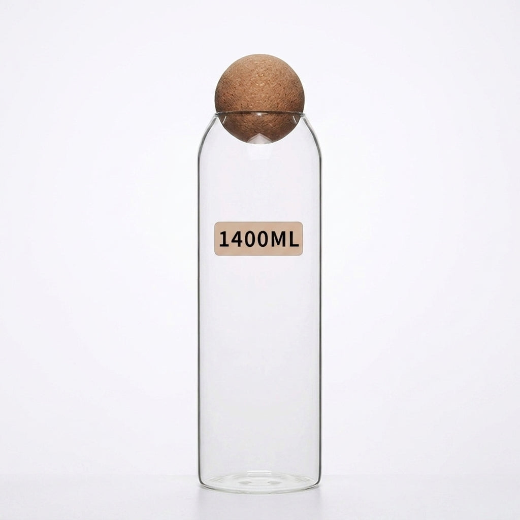 Hand‑blown Glass Storage Jars with Ball Cork Stopper — Transparent Kitchen Organiser for Tea, Spices & Nuts