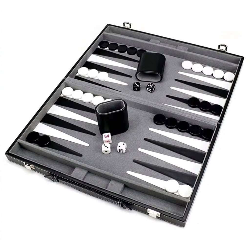 Classic Backgammon Set with PU Leather Folding Case – Portable Travel Game