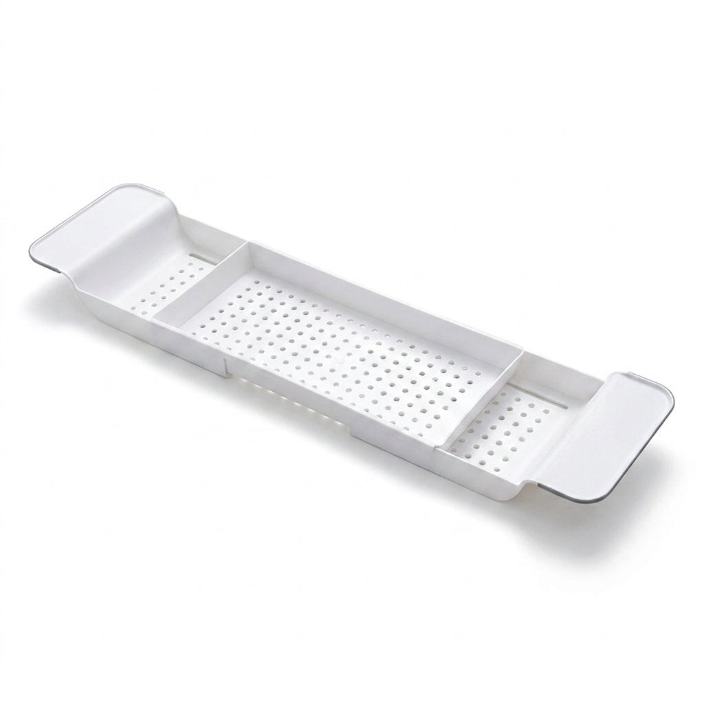 Extendable Bathtub Tray – Single‑Tier Corner Bathroom Shelf (Plastic)