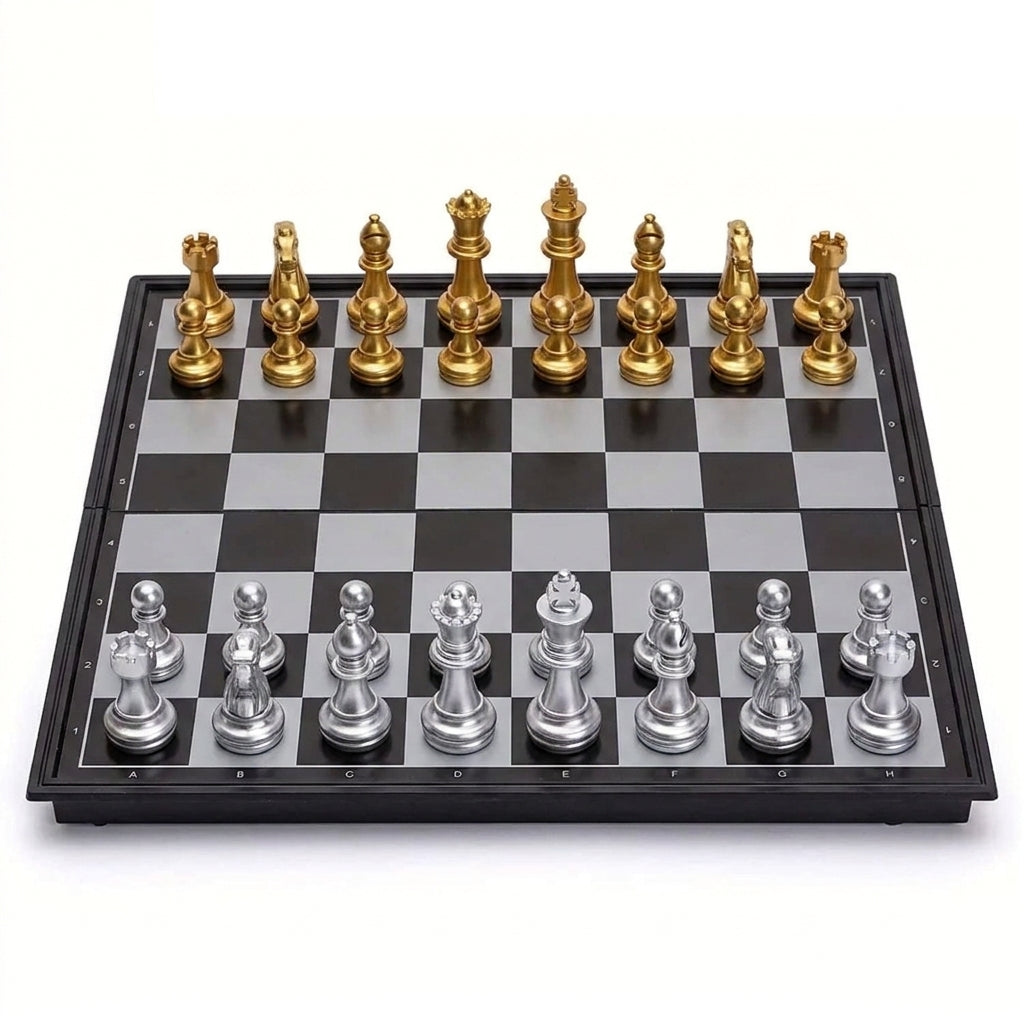 Magnetic Folding Chess Set — Gold & Silver Pieces, Portable Travel Board (7.5 in & 9.8 in)
