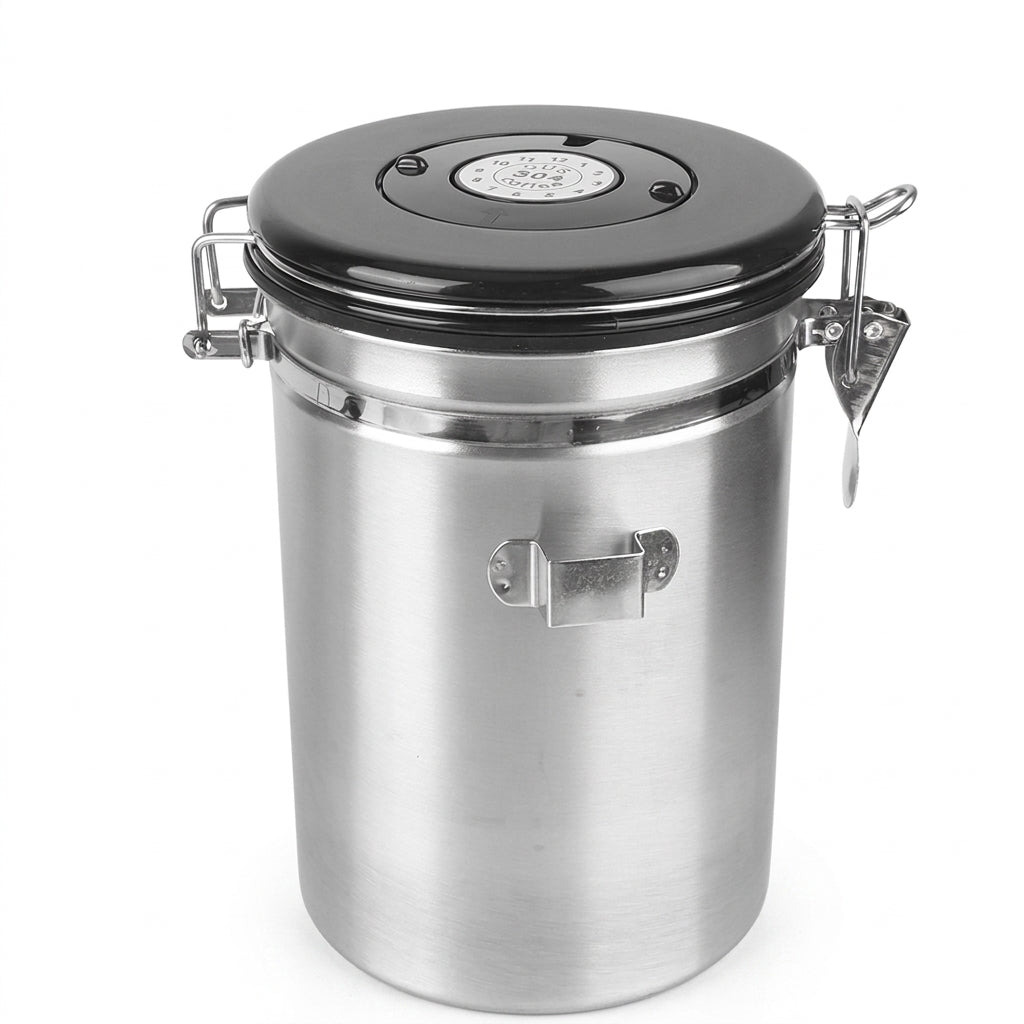 Stainless Steel Coffee Canister with Airtight Lid & CO2 Valve — 1.2L / 1.8L