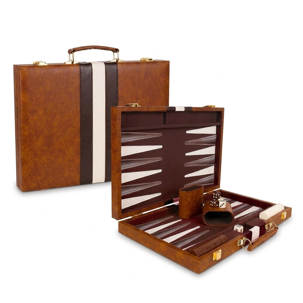 Travel-Size Leather Backgammon Set — High-Quality Wholesale, Light Brown