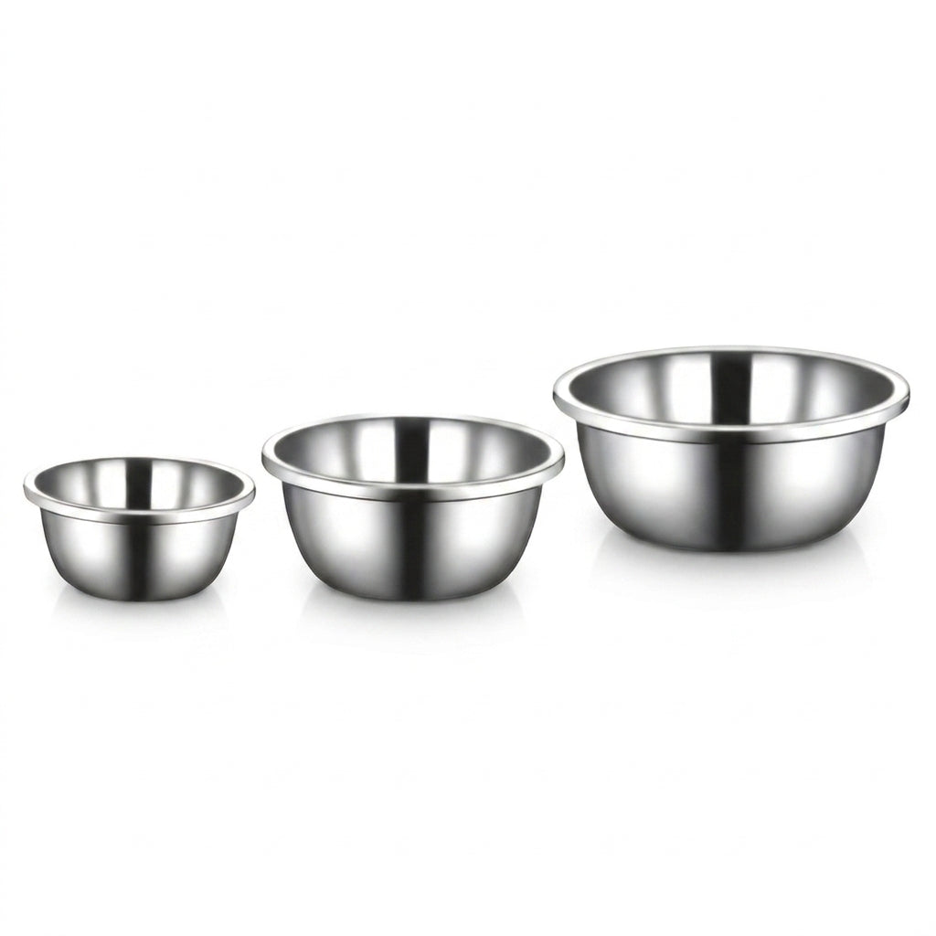 Stainless Steel 3-Piece Thick Round Basins — 18/26/36 cm