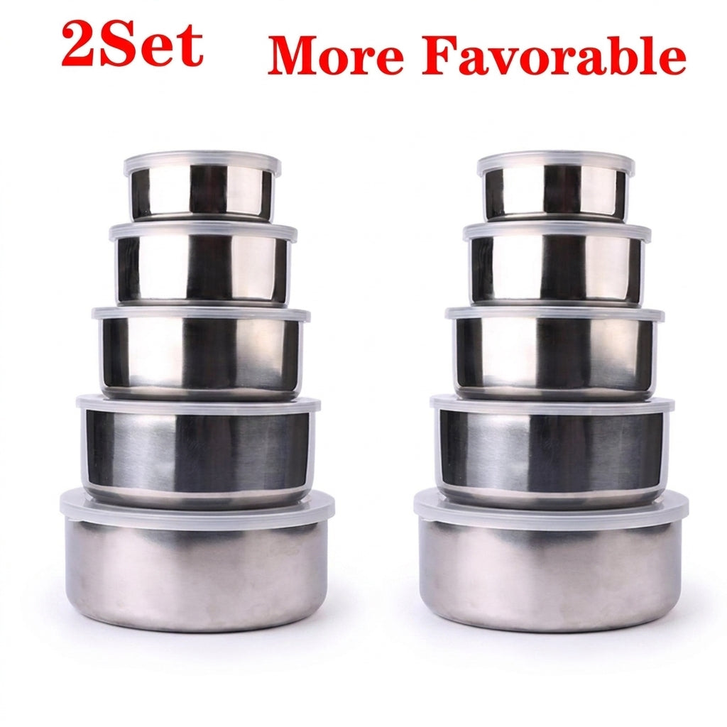 5-Piece Stainless Steel Nesting Mixing Bowl Set — 5 Sizes for Cooking, Baking & Storage