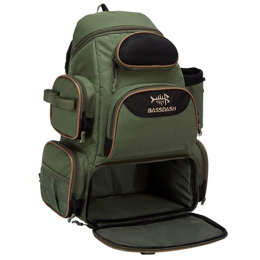Lightweight Fishing Tackle Backpack with Rod Holders and Rain Cover