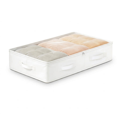 3-Piece White Under-Bed Storage Boxes, Foldable Polyester with Flip-Top Closure