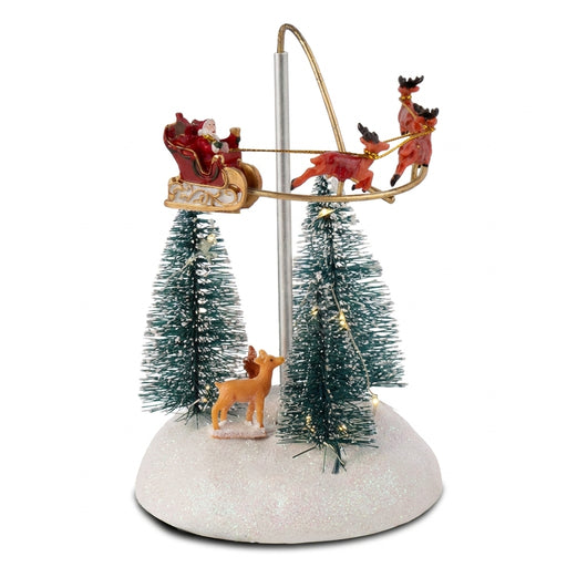 Animated Christmas Village Flying Sleigh with Rotating Santa, Music and LED Lights